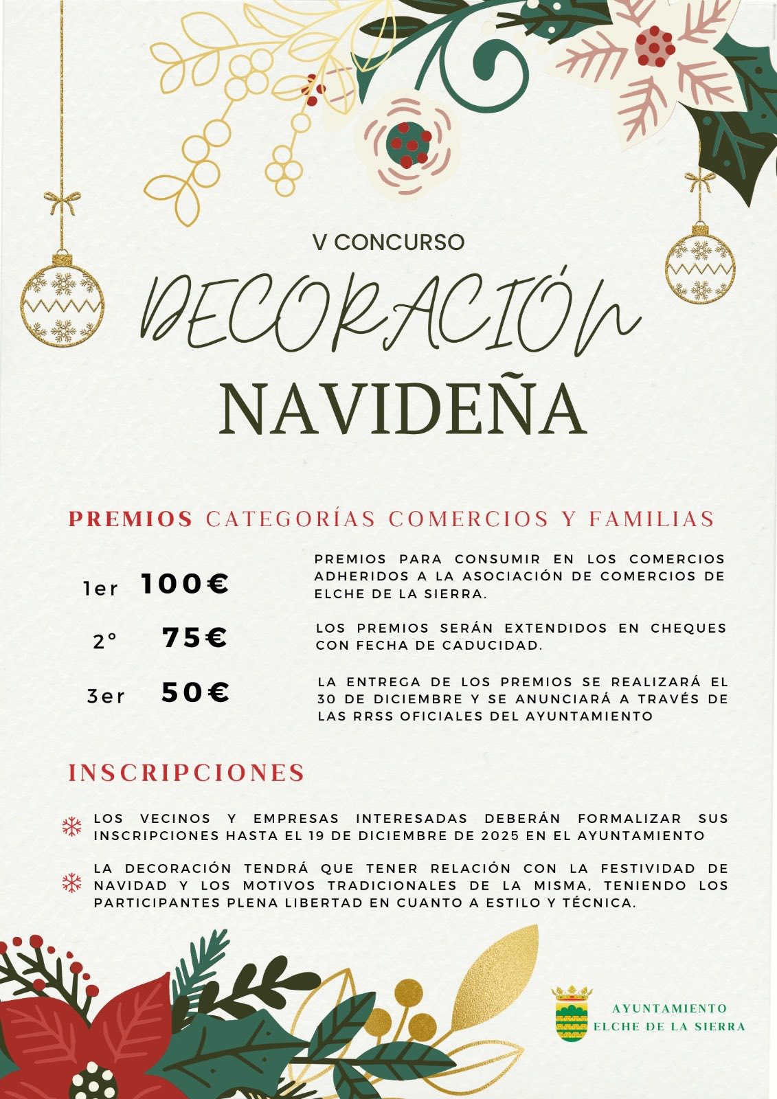 Cartel Bases concursos decoración navideña en Elche de la Sierra