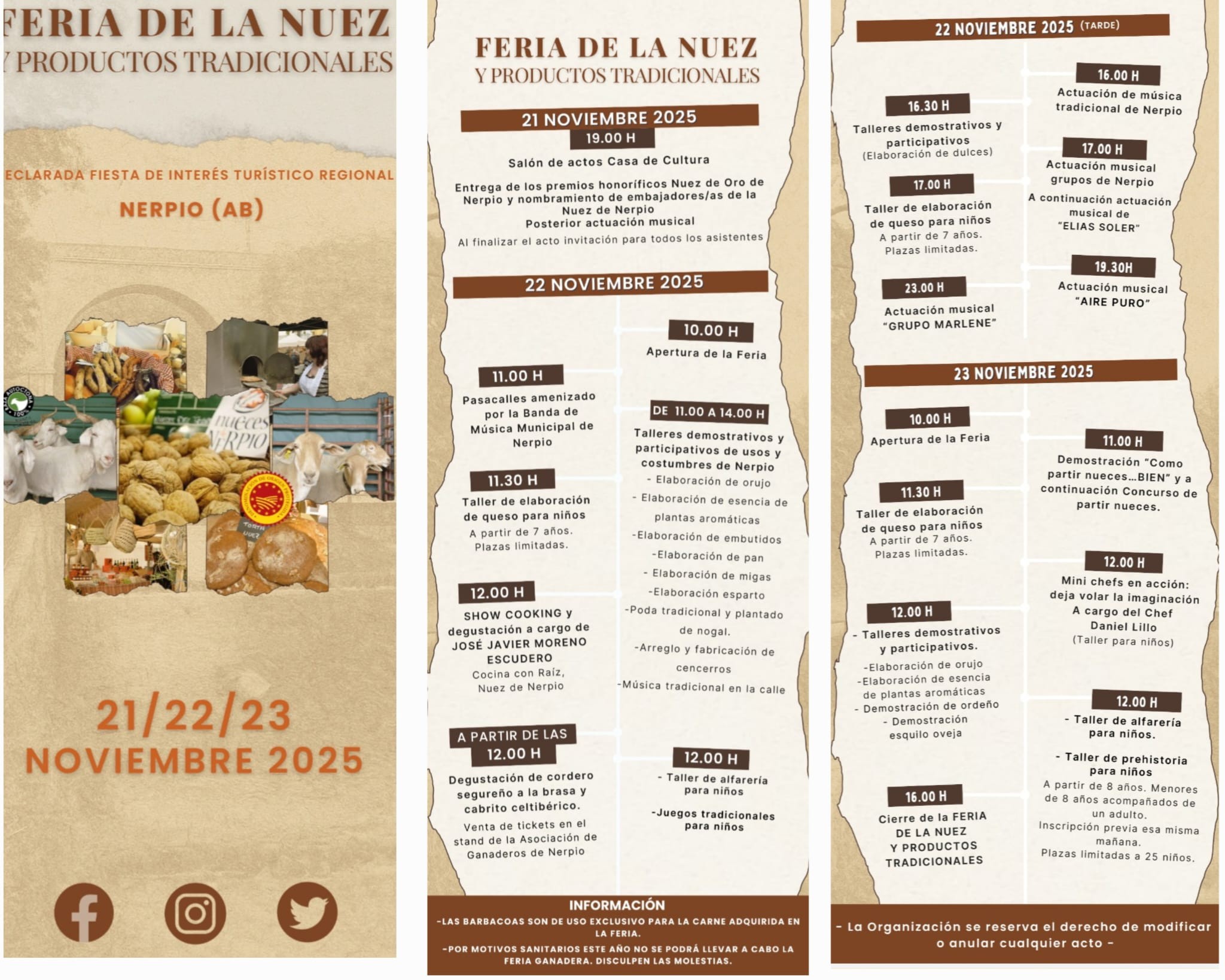 Programa de actividades en la Feria de la Nuez 2025 en Nerpio.